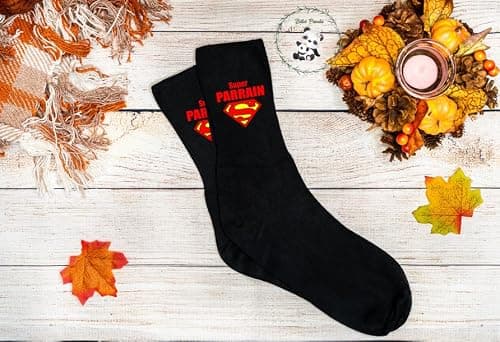 Paire de Chaussettes Noires 'Super Parrain' - Cadeau Original pour Parrain, Noël, Anniversaire, Fête des Parrain - Chaussettes Confortables et Douces pour Tous les Jours