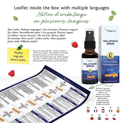 Mélatonine Spray - Spray instantané extra fortement dosé avec 0,5 mg de mélatonine par pulvérisation - Spray pour l'endormissement - Sans alcool - Vegan - Goût d'orange - 30 ml