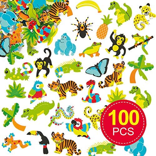 Baker Ross Lot de 100 Autocollants en Mousse - Motif Jungle et forêt Tropicale