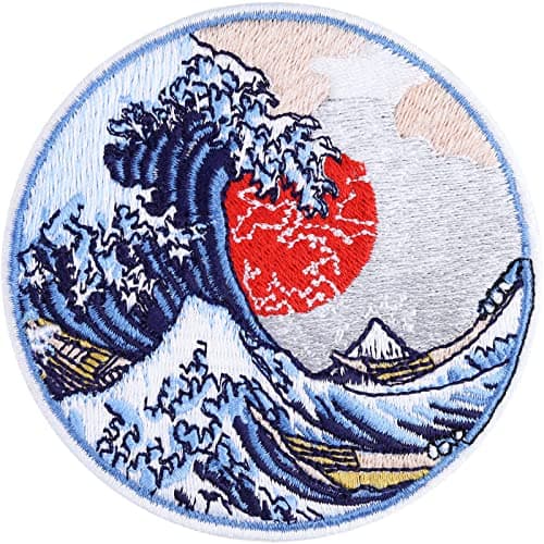 Écusson Thermocollant Patch "CHANGEMENT CLIMATIQUE" Grande vague Kanagawa | Autocollant de protection du climat à coudre/à repasser | Insigne environnemental | 80x80mm