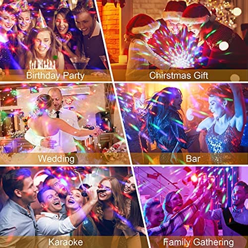 Gobikey Boule Disco de Commande Vocale, 360° Rotative Boule à Facette Couleurs,3 Modes de Musique Jeux de Lumiere avec USB 4M Télécommande et Câble, boule a facette Lumiere Disco pour Fête/Noël/DJ