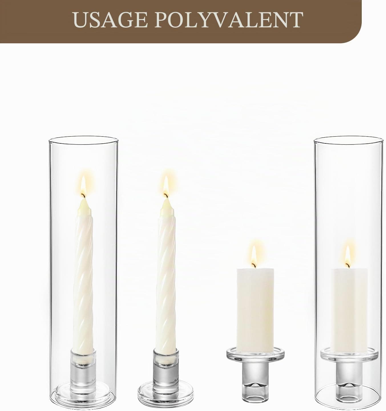 Hurricane Lot de 2 bougeoirs en verre transparent de 30 cm pour bougies coniques, centre de table, fête de mariage, décoration d'événement