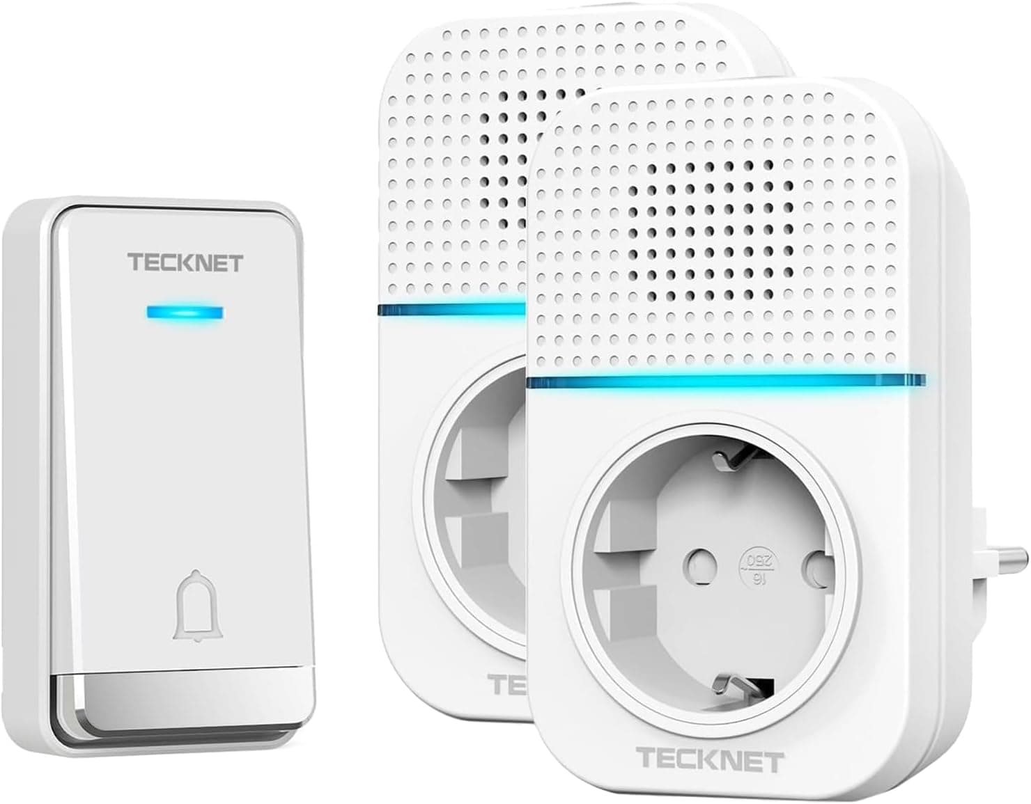 TECKNET Sonnette sans Fil 400 m, Kit 1 Carillon + 2 Récepteurs Enfichables