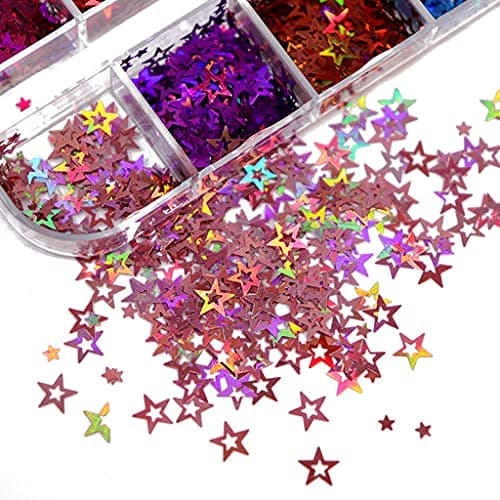 MISHITI 12 grilles/boîte Paillettes holographiques étoiles Creuses Forme Paillettes résine époxy Remplissage