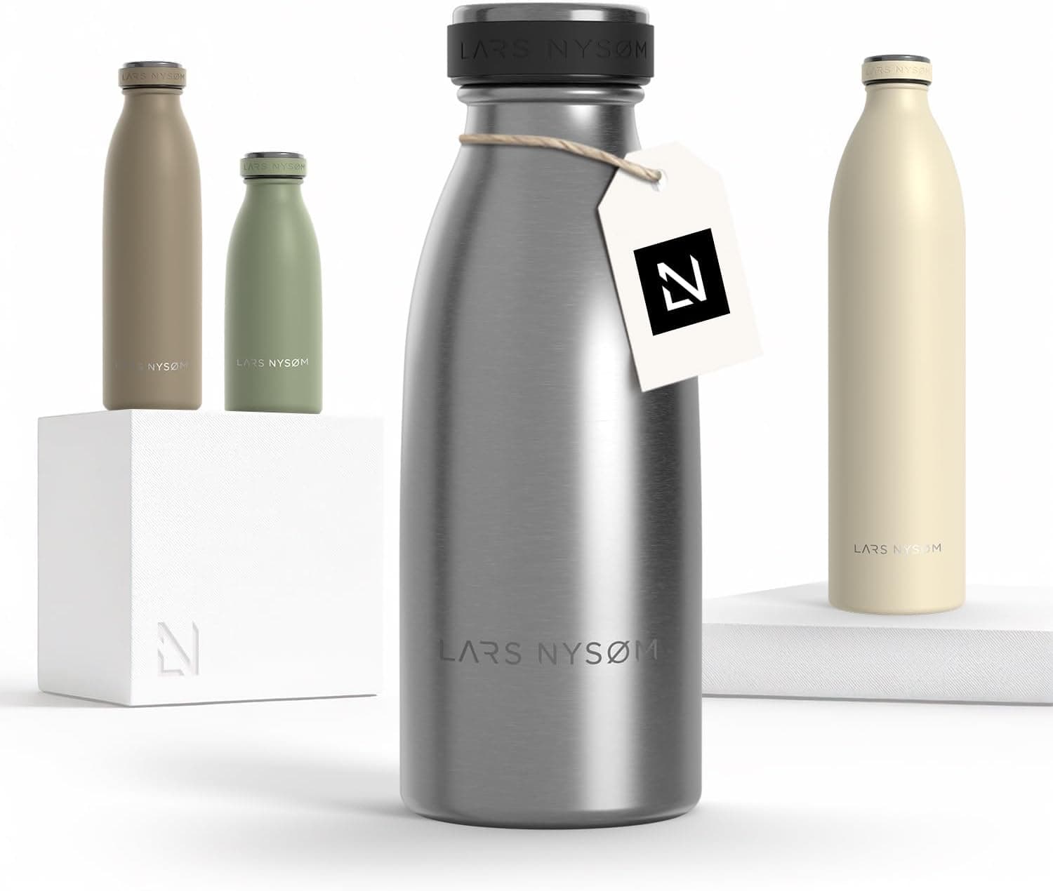 LARS NYSØM Gourde INOX 350ml | 0.35L Bouteille d’eau isolée | Gourde étanche pour Le Sport, la Bicyclette (Stainless Steel, 350ml)