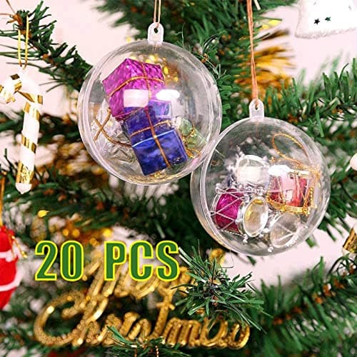MIKAILE 20 Pièces Boules de Noël Transparentes 8cm, Boules de Noël en Plastique à Remplir, DIY Decoration pour Sapins de Noël