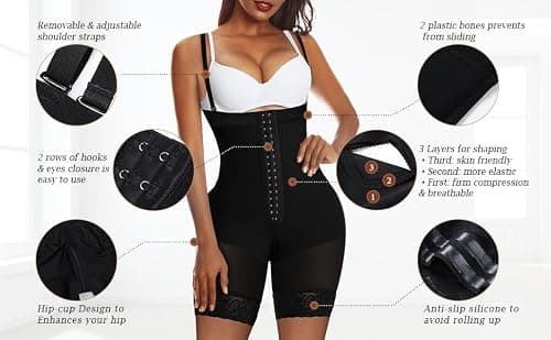 YIANNA Gaine Ventre Plat Femme Invisible Amincissante Body Gainant Sculptant Shapewear Bodysuit Fajas Colombianas Shaper Combinaison Noir M 7243