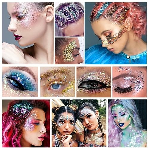 Sularpek Paillettes Visage, 3 Couleurs Paillettes Corps 50g, Paillette Maquillage, Mermaid Sequins Body Glitter, Paillette Gel Liquide, pour Festival Fête Noël Pâques Maquillage Décoration