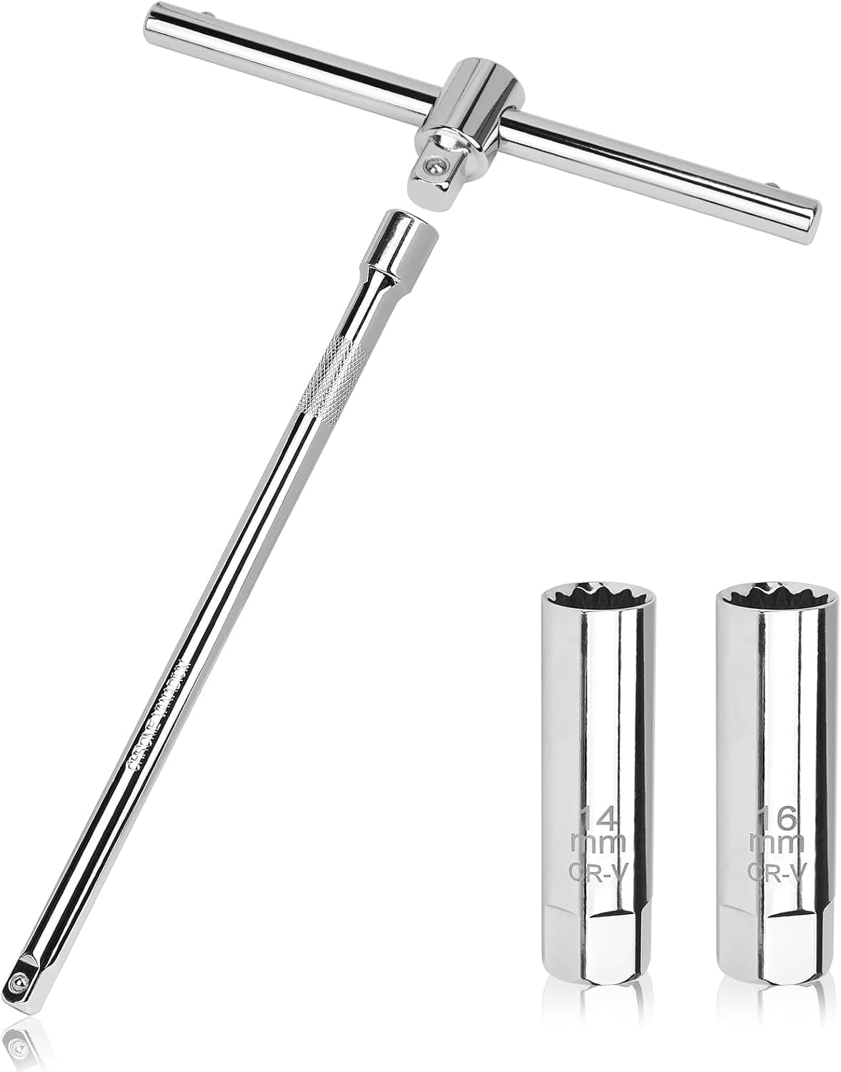 efuturetime Clé à Bougie 14/16 mm Douille Magnétique 3/8" à 12 Dents | pour Prechauffage, avec Poignée en T Coulissante, Combinaisons Flexibles