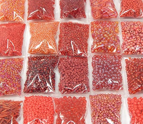 Rocailles Lot de 20 Perles de 2/3/4/6 mm 400 g Lot de 20 Perles de Verre et Forme Ronde Kit de Bricolage Perle pour raviver Les Petites Perles, Verre, Rouge