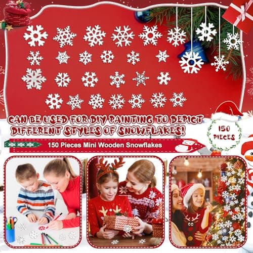 QINERSAW 150 PCS Flocon de Neige Decoration en Bois Ornements de Flocon de Neige en Bois Décorations de Noël pour Sapin Flocon de Neige à Suspendre Décoration de Noël en Bois pour Arbres de Noël