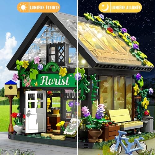 Ulikey Construction de Magasin de Fleurs avec Lumières, Fleurs House Kit de Construction, Jardin de Fleuriste de Blocs de Construction, Créatifs Fleurs de Magasin pour Enfants Noël Cadeau