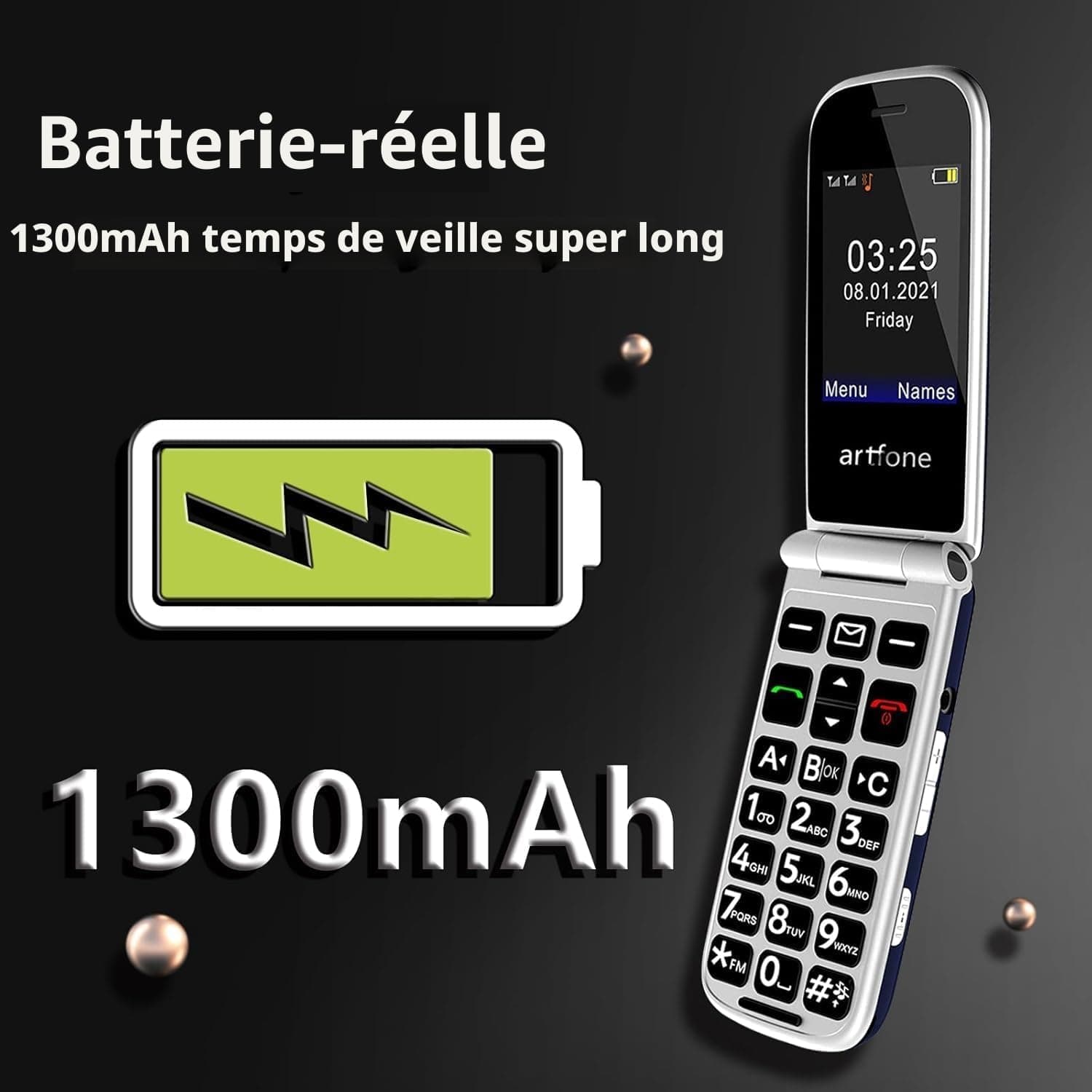 artfone F30 Noir - 4G Telephone Portable Senior Débloqué丨Téléphone Portable à Clapet avec Grandes Touches丨Bouton SOS丨écran de 2.4" 丨Station de Charge丨Fonction de Rappel de l'heure丨Radio FM