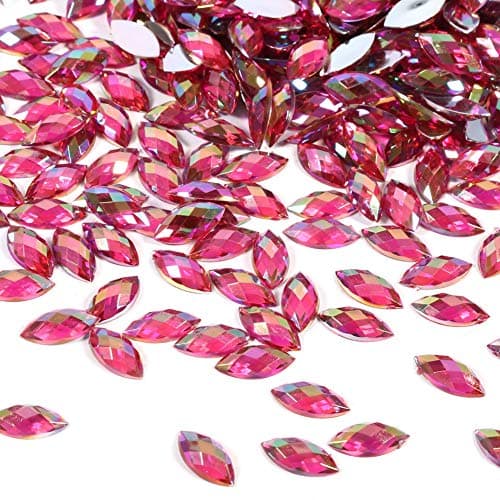Hakeeta 500 Pcs 7 * 15mm Forme d'oeil de Cheval à Coudre Strass AB Gemmes Couleur Envers Plat en Cristal Acrylique Courroie Perles à La Main pour Accessoires de Décoration de Vêtement.(Rouge)