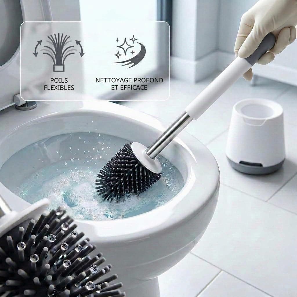 edihome, Brosse WC Silicone, Brosse Toilettes WC avec Support, Brosse Toilette Flexible, Antigoutte et Séchage Rapide, Design Rond