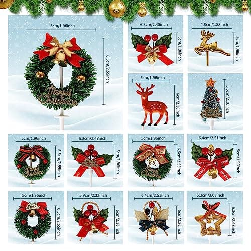 13Pcs Noël Topper de Gâteau Décorations de Gâteau, Décorations de Gâteau de Noël pour Noël Cupcake Toppers Arbre De Noël Renne Gâteau Bougie DIY Craft, écorations De Gâteau