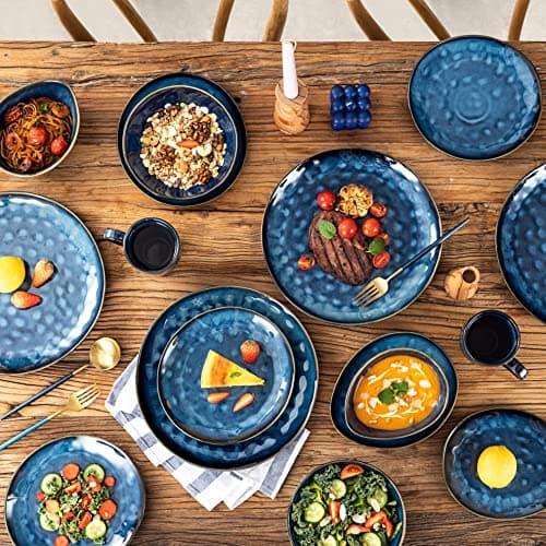 UNICASA Bol Ramen en Céramique, Bols Salade pour 4 Personnes - 800 ml, Saladier/Bol Soupe/Bol Dessert en Couleur Bleu