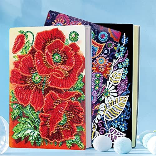 DCIDBEI Carnet de Notes 5D à Faire Soi-même Carnet Croquis A5 Blanko Diamond Painting Fleurs Coquelicots Enfants Avec Strass Carnet Secret Fille Notebook pour Fournitures Scolaires