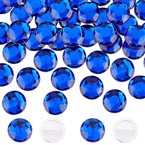 FINGERINSPIRE 50pcs 25mm Dos Plat Rond Acrylique Strass Bleu Auto-Adhésif Bijoux Ronds Grandes Gemmes en Plastique Embellissements Stick on Jewels Crystal Circle Gems pour Costume Making Cosplay