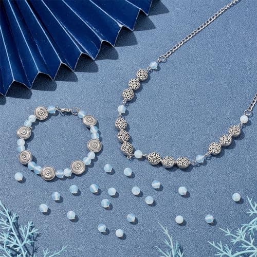 GOMAKERER 189pcs Perles d'Opalite, Perles Boule Lisse Ronde Perle Perle Claire 6mm Perles Transparentes Perles de Pierre de Cristal Perles de Pierre Opale Blanche pour La Fabrication de Bijoux