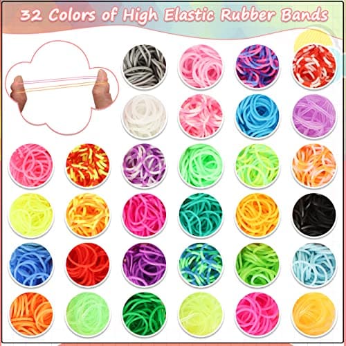 LIASDIVA 2500+ Elastique Bracelet Kit, 32 Couleurs Bricolage Loom Ruban, Bracelet Collier Outil à Tricoter Jouet pour Enfant, Cadeau de Noël Halloween
