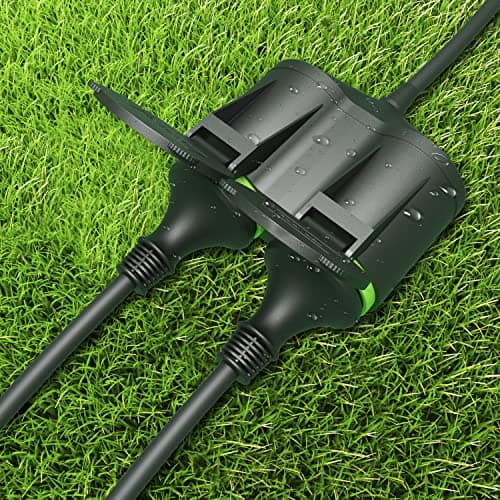 MutecPower 10m Rallonge avec 2 Prises Schuko pour Usage extérieur Câble étanche IP44 H05RR-F3G 1,5 mm2 Double rallonge 2 Prises Prolongateur électrique pour l'extérieur à 2 Voies 10 mètres Noir/Vert