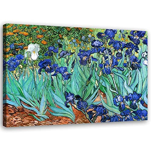 Feeby Impression sur Toile Intissé Reproduction Irises Vincent Van Gogh 45x30 cm Image Moderne Tableau Déco Mural Salle De Séjour Fleurs Plantes Nature bleu
