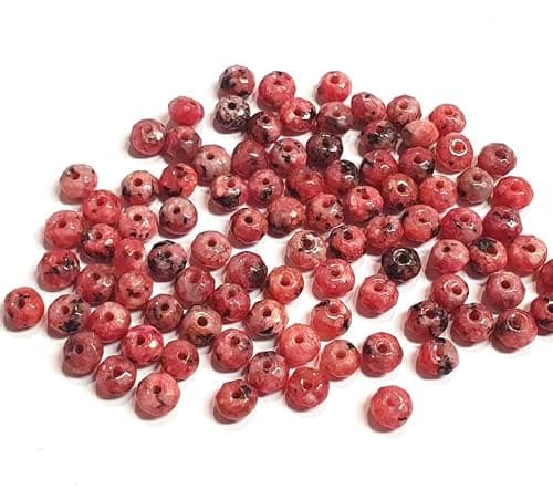 Lot de 30 perles en agate à facettes, rondes, semi-précieuses, 4 mm, jaspe rouge