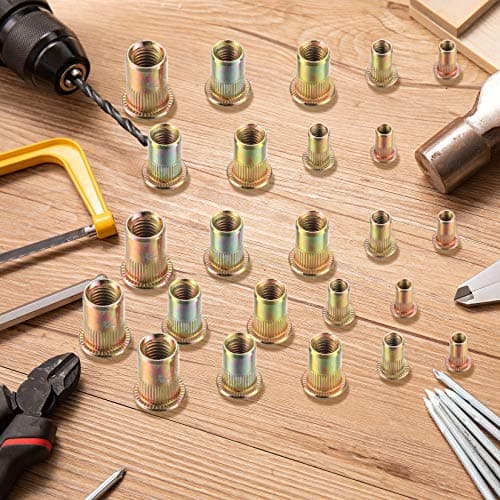 165 Pièces Inserts Filetés, Écrous à Visser Douille, M3/M4/M5/M6/M8 Manchons à Visser Bois Douille Filetée Hexagonale en Alliage de Zinc pour Meubles en Bois (165pcs Couleur zinc)