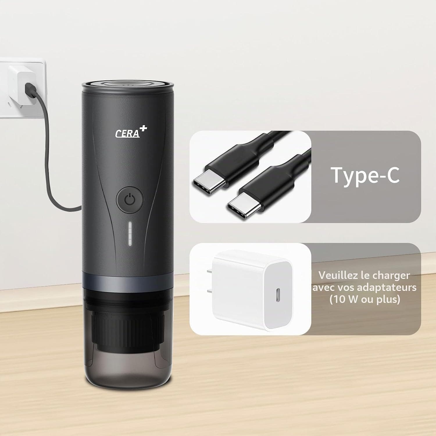 CERA+ Machine à expresso portable électrique avec auto-chauffage en 3 à 4 minutes, mini 20 bars avec batterie rechargeable. Compatible avec les capsules NS et le café moulu pour les voyages