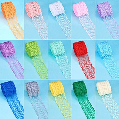 BENECREAT 15 Rouleaux de 150m de Ruban de Dentelle de Tissu à Motifs Floraux de Couleurs mélangées pour Invitations de Mariage, Cartes, Décorer, Coudre, Faire des nœuds, Emballage Cadeau, 45mm
