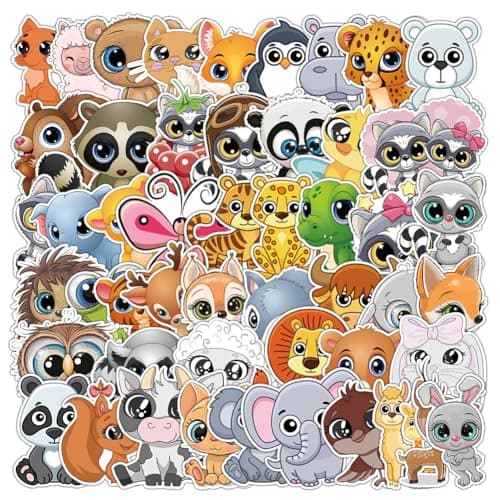 100 Autocollants Animaux Enfants,Reusable Stickers,Stickers Étiquette Adhésif Bricolage Enfant, Fun Animaux Stickers pour Adultes Ado Enfants,Portable Scrapbooking Skate Tablette Telephone Stickers