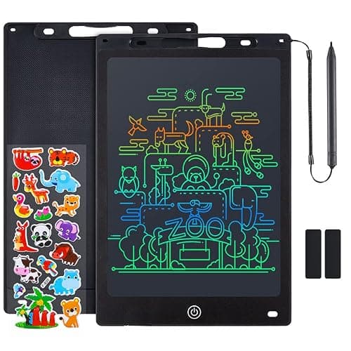 Coolzon Tablette Dessin Enfant, 12 pouces Tablette D'écriture Effaçable Et réutilisables,Ardoise Magique pour Dessin de peinture et listes de notes, Autocollants de Dessins Animés Gratuits,Noir