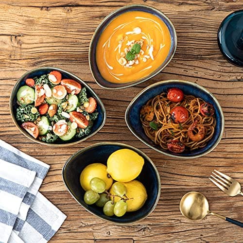 UNICASA Bol Ramen en Céramique, Bols Salade pour 4 Personnes - 800 ml, Saladier/Bol Soupe/Bol Dessert en Couleur Bleu