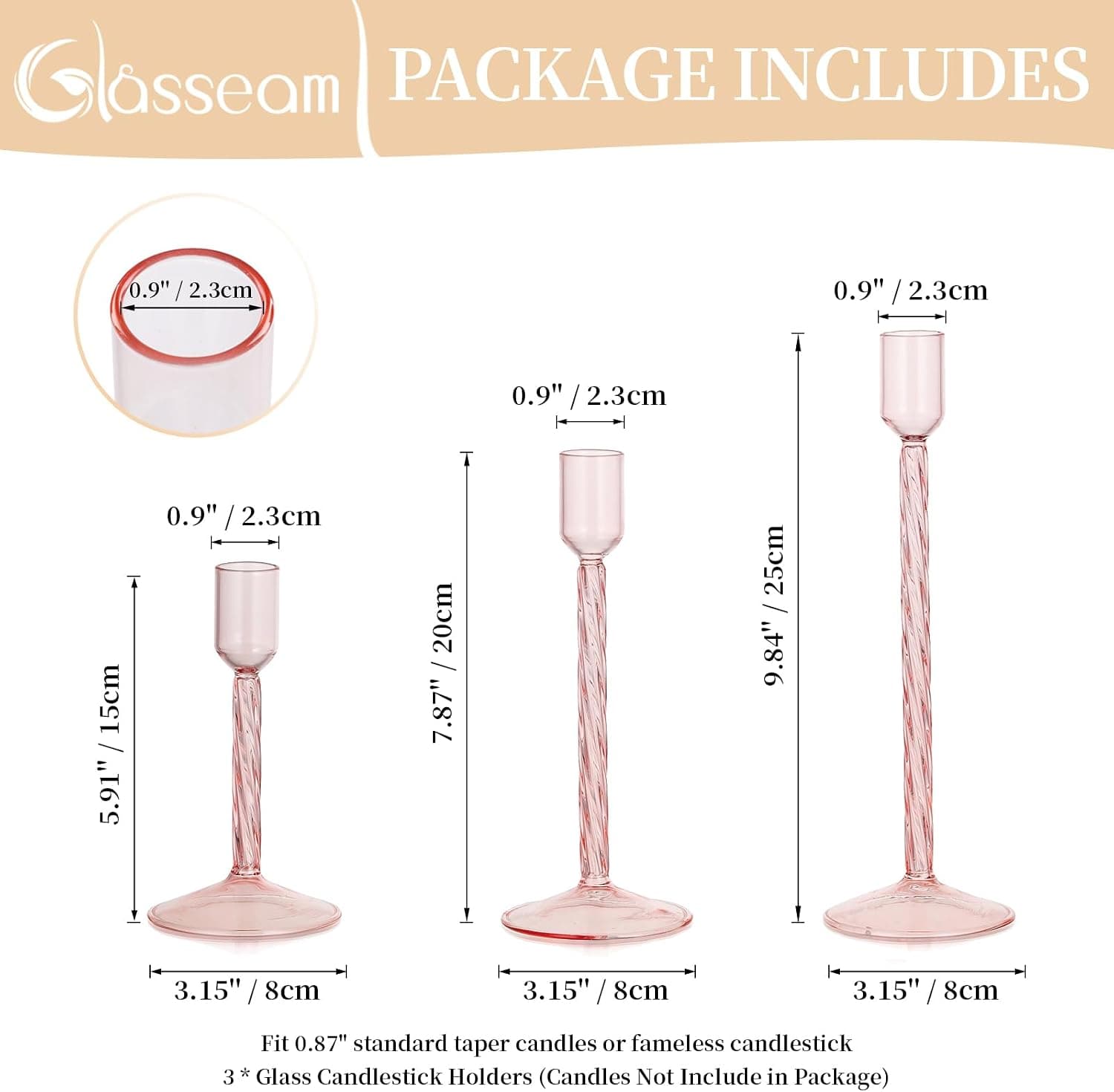 Glasseam Porte-Bougies en Verre Rose : Bougeoirs Modernes pour Le Salon et La DéCoration D'IntéRieur : Lot De 3 Bougeoirs DéCoratifs