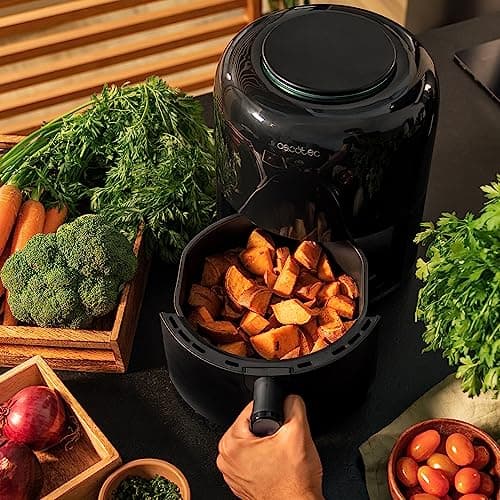 Cecotec Friteuse sans Huile Cecofry Compact 2000 Touch. 1200 W, Diététique, Numerique et Compacte, 1,9 L de Capacité, Thermostat, Temps ajustable, Technologie PerfectCook, Fonction Four