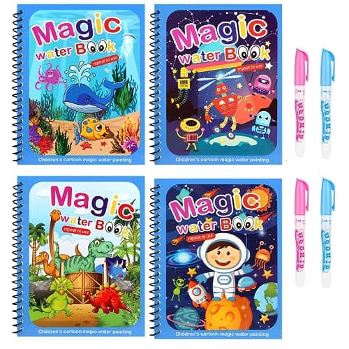 4 magic"Pack de 4 Livres d'Eau Magiques - Livre de Coloriage Magique pour Enfants en Voyage, Coloriage Magique, Livre Magique, Livre de Dessin Magique, Livre Peinture Magique à l'Eau."