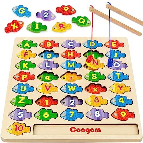 Coogam Magnetic Lettres numériques Jeu de pêche, Livres en Bois ABC Lettres numériques Montessori Jouets éducatifs 3 4 5 Ans Enfants