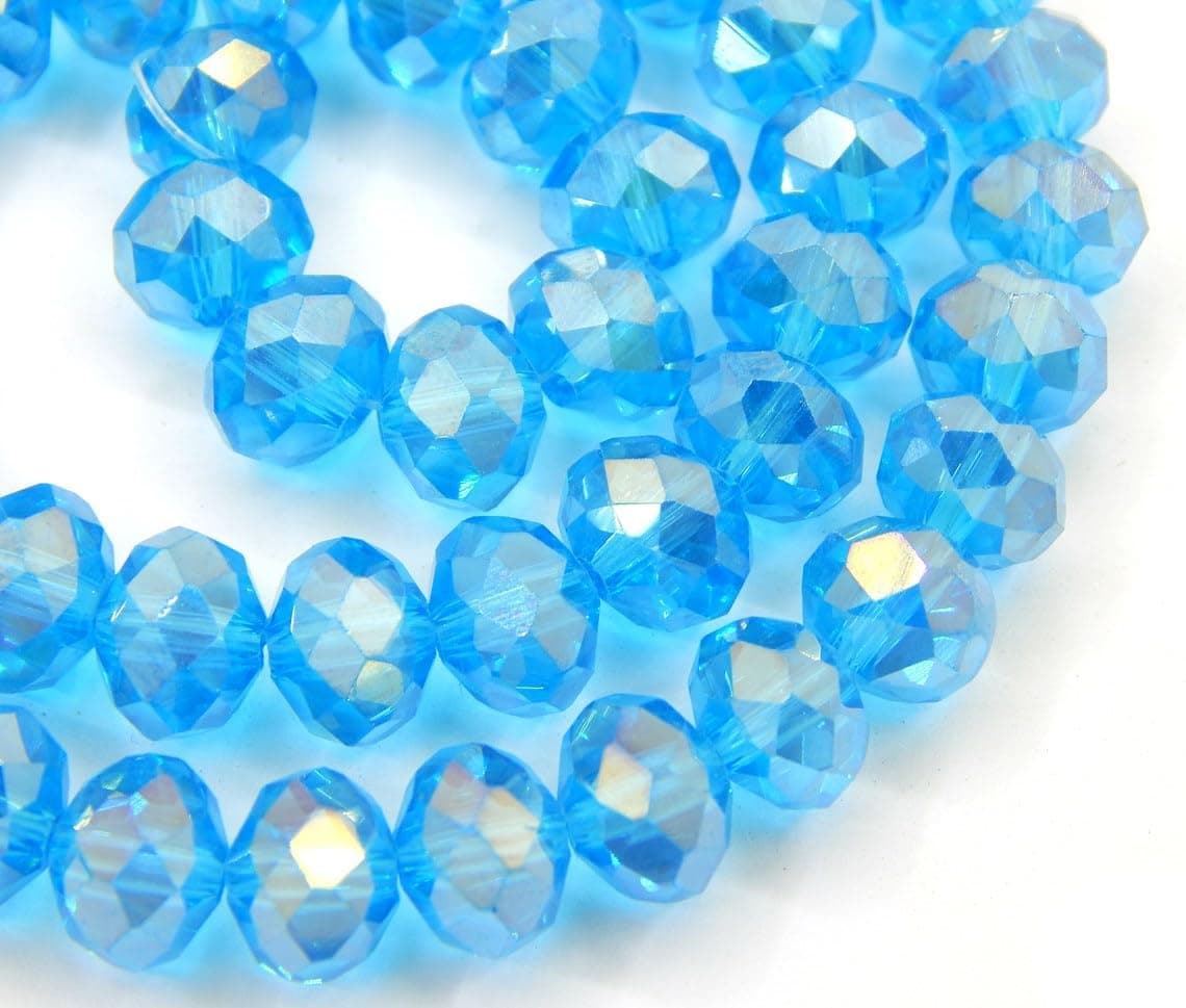 Perlin Lot de 65 perles tchèques en cristal de Bohême 8 x 6 mm, perles tchèques en verre taillé CZ, rondelles à facettes (aigue-marine AB 2x)