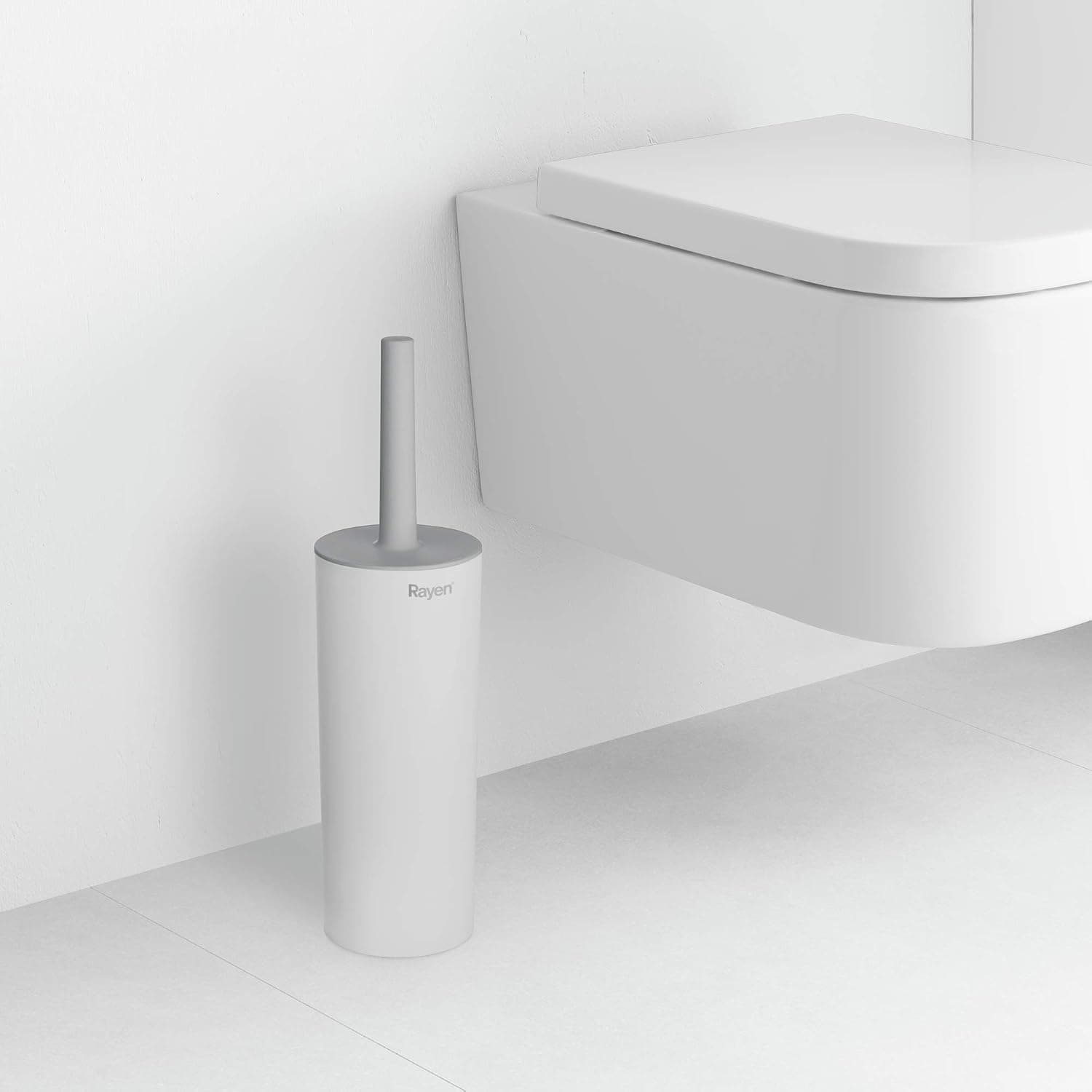 Rayen | WC Brosse avec Couvercle | Nettoyage Efficace | Douce-Touch | 37 x 9,2 cm | Blanc