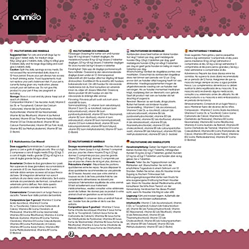 Vitamine Chien & Chat 365 Comprimés - 18 Minéraux & Vitamine pour Chien : Vitamine C, D, Vitamines B, Fer, Zinc, Calcium - Pour Santé Globale, Immunité, Peau, Poil, Articulations, Os, Digestion