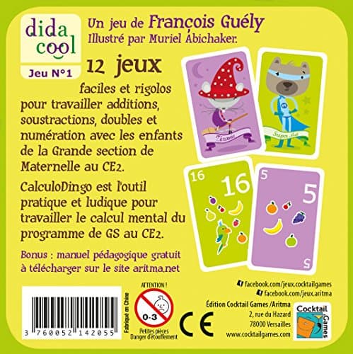 Aritma - CALCULDINGO GS/CE2 - Jeu de Cartes Éducatif dès 5 ans - 12 Jeux d'Aditions et Soustractions - Consolider les Acquis en Calcul Mental - 2 à 4 joueurs - 15 min - Version Française