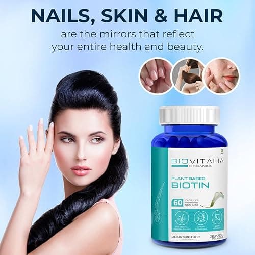 Biovitalia Organics Biotine 30mcg Capsule | Soutient la santé des cheveux et des ongles | Favorise l'équilibre hormonal | Soutenir le métabolisme | Complément alimentaire - 60 Capsules végétaliennes