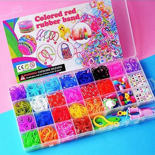 2500+ Elastique Bracelet Kit, 40 Grilles Bricolage Élastique Loom Bands Kit, 32 Couleurs Enfant Caoutchouc Bracelet Collier Jouets avec Boîte de Rangement et Charmes, Cadeaux Creation Anniversaire
