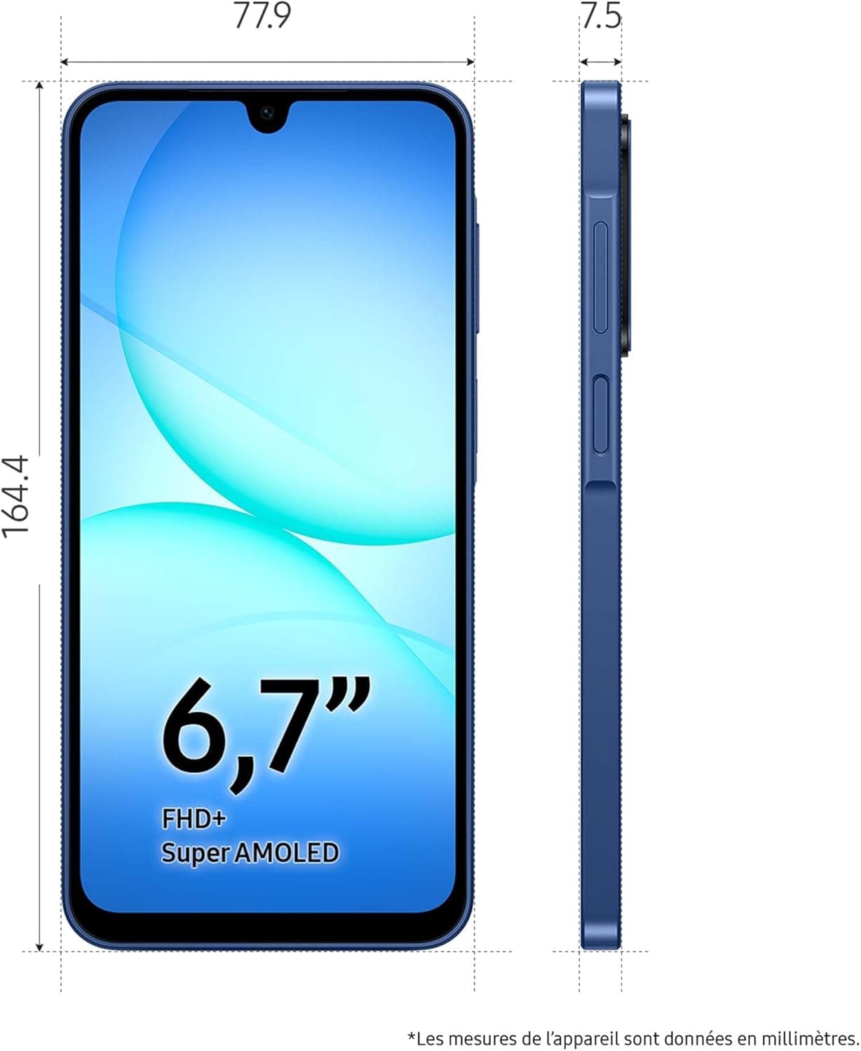 Samsung Galaxy A17 5G 128 Go, Smartphone Android déverrouillé, écran 6,7", Batterie 5000 mAh, Bleu, Version FR