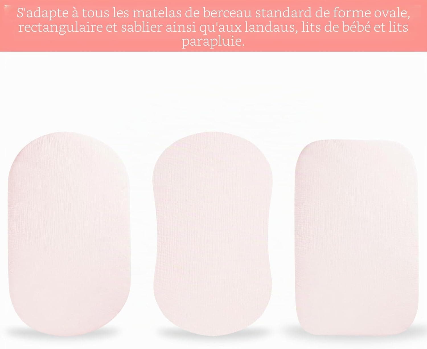 2pcs Drap Housse pour Couffin, Nacelle, Berceau et Cododo - 70x35cm Matelas Bébé