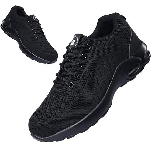 ziitop Chaussures de sécurité Homme Femme Basket de Securite Baskets Chantiers Embout Acier Respirant Chaussures de Travail Légère Anti-Perforation Tout Noir 38 EU