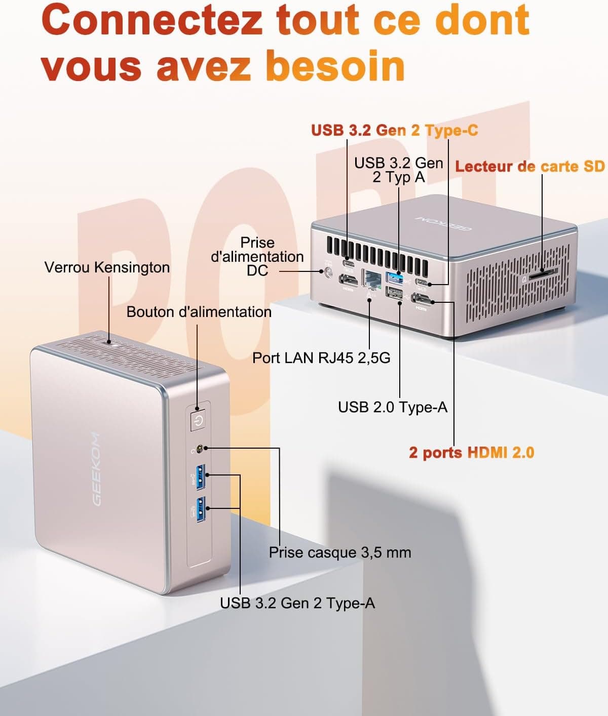 GEEKOM A5 Business Mini PC AMD Ryzen 7 7730U, 512Go SSD 16Go DDR4(Évolutif)