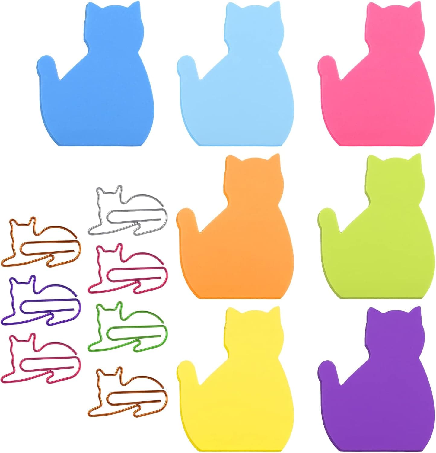 Molain Lot de 7 blocs de notes autocollantes en forme de chat avec trombones, 210 feuilles Multicolore 7 x 5.8 cm
