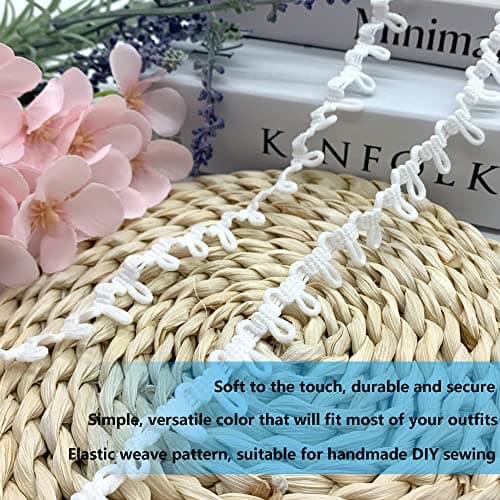 DHER Garniture de Boutonnière Ruban en Dentelle avec Bouton Cordon élastique à œillets de 18m boutonnières élastiques pour robes de mariée, boucles élastiques pour cols de femmes décorations (Blanc)